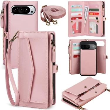 Imagem de DKDKSIP Capa carteira feminina para Google Pixel 9 5G, Pixel 9 Pro de 6,3 polegadas com suporte para cartão com bloqueio RFID, carteira de couro com zíper, capa magnética removível para celular com