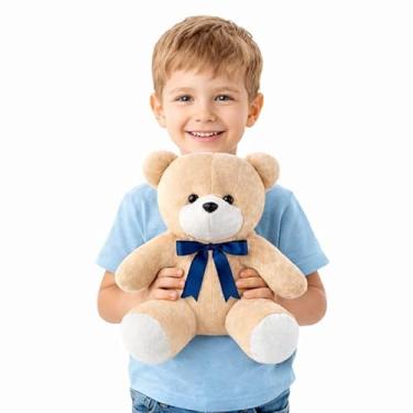 Imagem de Urso Grande de Pelúcia 35cm Gigante Fofo Infantil com Laço de Cetim (Marinho)