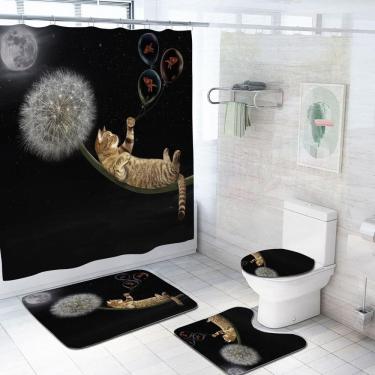 Imagem de Conjunto de cortinas de chuveiro Whimsical Cat and Dandelion Bathroom Dec