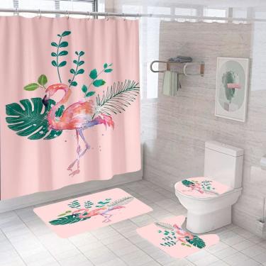 Imagem de Conjunto de cortinas de chuveiro Flamingo Tropical Leaves de 4 peças