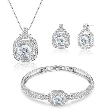 Imagem de Menton Ezil Celestial Whispers Conjuntos de joias de cristal para mulheres 18K pulseira banhado a ouro branco 18 K Conjuntos Ideia presente para esposa, namorada ou mães, prata branco