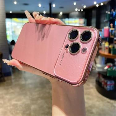 Imagem de Capa de celular grande com janela e glitter fosco para iPhone 16, 15, 14, 13 Pro Max com proteção de câmera em vidro à prova de choque C