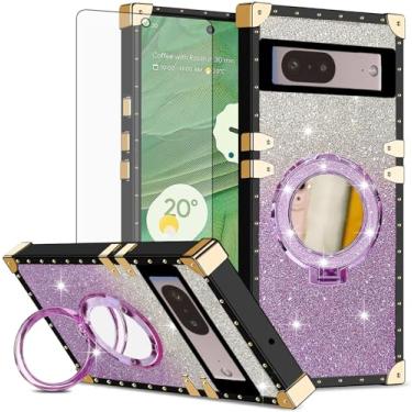 Imagem de Asuwish Capa de celular para Google Pixel 7 5G com protetor de tela de vidro temperado e espelho brilhante brilhante anel resistente à prova de choque suporte rígido Pixel7 Pixle Seven 6.3 feminino