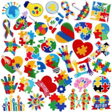 Imagem de AUGSUN 36 peças de adesivos de conscientização do autismo, fita de conscientização do autismo, bordada, aplique de costura, remendo, campanha de apoio, evento de caridade, artesanato, faça você mesmo,