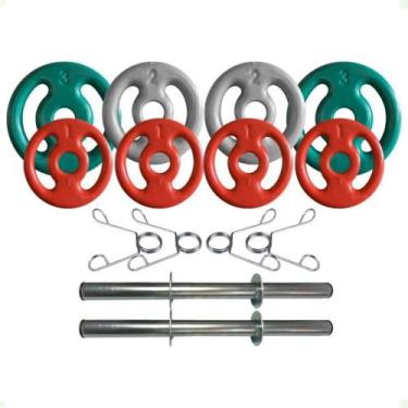 Imagem de Kit com Barras de Halteres e Anilhas Emborrachadas - 14 Kg - BOX INGÁ