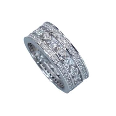 Imagem de Anéis de zircônia cúbica branca banhada a prata, anéis de olho de cavalo vazado, aliança de casamento de noivado para mulheres, presente de festas noturnas, Metal, Zircônia cúbica