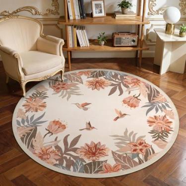 Imagem de Beeiva Tapete circular floral redondo de 1,2 m, tapete circular Washabe antiderrapante para quarto, pequeno tapete estético para entrada, cozinha, berçário, quarto de crianças, sala de jogos