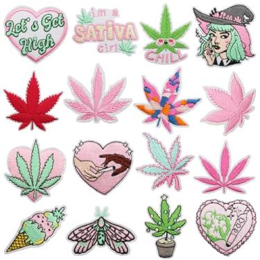 Imagem de 16 peças de adesivos de maconha de maconha ferro na folha de bordo aplique bordado faça você mesmo costurar em reparos adesivos para roupas, chapéus, mochilas, jaquetas
