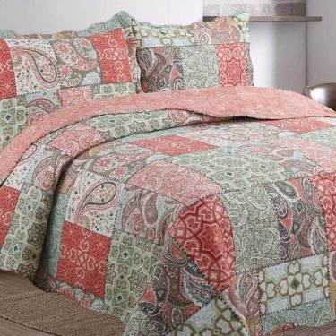 Imagem de Kit Cobre Leito Colcha Mix King Estampado Dupla Face Floral 3 Peças - Eduarda