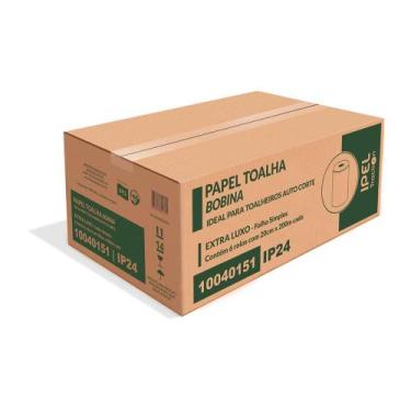 Imagem de Papel Toalha Bobina 100% celulose 24gr Ipel Indal com 6 rolos de 200 m