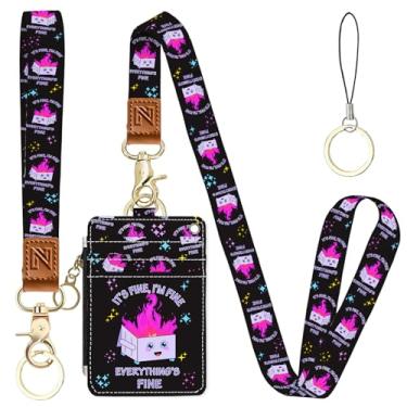Imagem de Porta-crachá Dumpster Fire 2 em 1 e carteira com cordão para professores, enfermeiras, profissionais - linda bolsa de moedas com zíper, alça de pulso removível e cordão de pescoço, 5 compartimentos