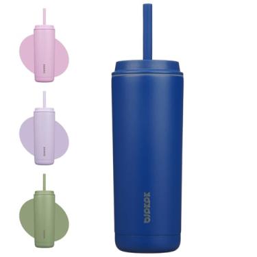 Imagem de BJPKPK Copo isolado com tampa e canudo, copo térmico de aço inoxidável de 590 ml, caneca de café de viagem à prova de derramamento, à prova de vazamento, pode ser lavada na lava-louças, mantém as