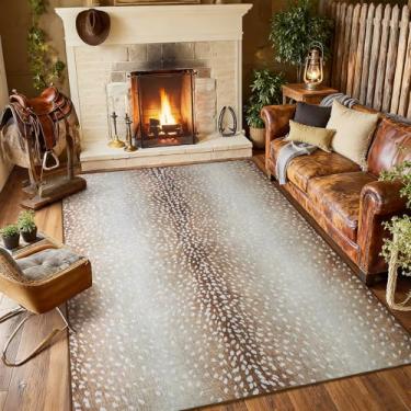 Imagem de B BENRON Tapete de antílope premium, tapetes macios com estampa animal para sala de estar, quarto, 1,2 x 1,8 m, antiderrapante, lavável na máquina para decoração de sala de casa, marrom