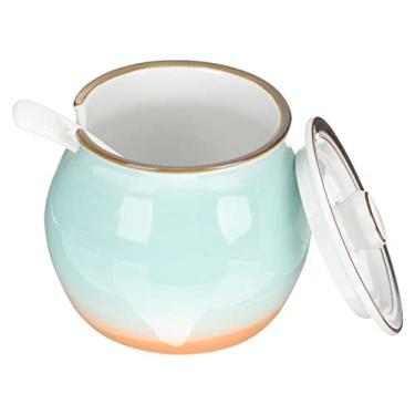 Imagem de Açucareiro com Tampa Jarra de Cerâmica Caixa de Temperos Pote de Condimentos Recipiente de Açúcar com Colher e Tampa Saleiro Recipiente de Sal para Café Bar Decoração de Cozinha 500ml Branco (Color :