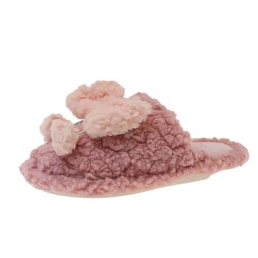 Imagem de Pantufas femininas com laço de sola macia para outono inverno casual e conforto moderno, rosa, 34
