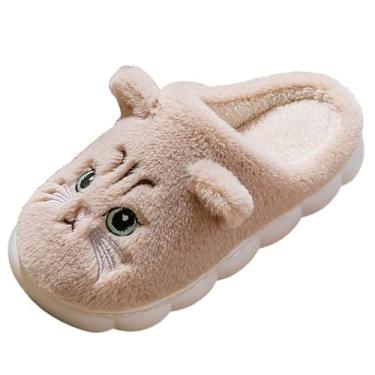 Imagem de Pantufas femininas com textura de um pé para inverno interior e parte inferior macia, Caqui, 34