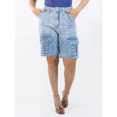 Imagem de Bermuda Jorts Feminino Jeans Alto Bolso Cargo Delavê Anticorpus-Feminino