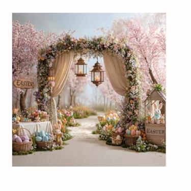 Imagem de Kate 3 x 3 m de primavera, jardim, flores rosa, árvore, cenários para fotografia, arco floral, decoração de coelhinho fofo, fundo de foto de Páscoa, chá de bebê, crianças