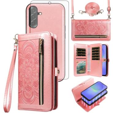 Imagem de Asuwish Capa de celular para Samsung Galaxy A36 5G carteira com zíper destacável com protetor de tela de vidro temperado alça de pulso transversal porta-cartão flor A 36 36A LTE SM-A366U mulheres