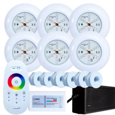 Imagem de Kit 6 Refletores Led 6w RGB ABS e Comando para Iluminação Piscina Fibr