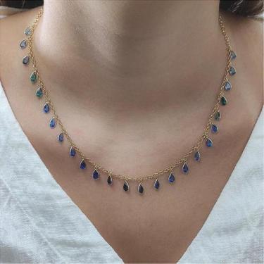 Imagem de Colar de Ouro 18k com Pedras em Degradê Azul - Joia Elegante - no-bran