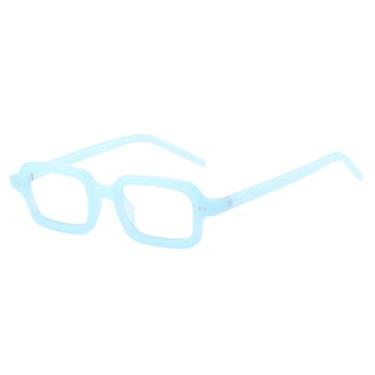 Imagem de Óculos de grau pequenos, retangulares, coloridos, com lentes transparentes, para mulheres e homens, com rebites (azul transparente).