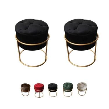 Imagem de 2 Puff Banqueta Redondo Capitonê Base Ferro Veludo Decorativo - Mercad