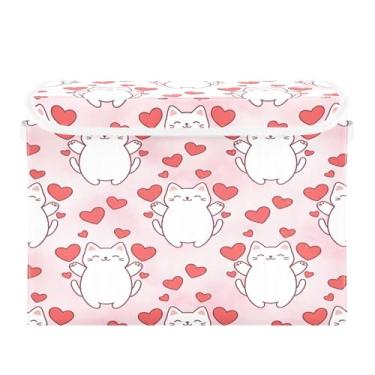 Imagem de STAYTOP Gatinho fofo no dia dos namorados caixas de armazenamento com tampas e alça de transporte, caixas de armazenamento dobráveis organizadores de recipientes para casa, quarto, armário, escritório