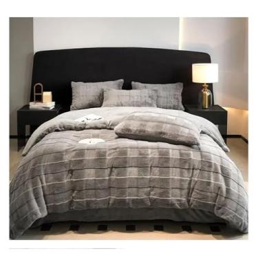 Imagem de Jogo de lençol de cama queen de luxo de inverno com capa de edredom de pelúcia quente e espessa, conjunto de lençóis de cama com 4 peças, (2 solteiros)