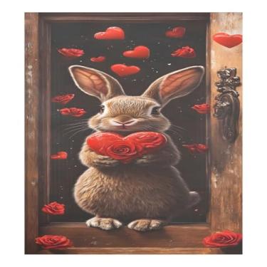 Imagem de Qilmy Dia dos Namorados Amor Coração Coelho Máquina de Lavar Louça Capa Ímã 58 x 66 cm Porta Frontal Decorativas Capas de Geladeira Folha Magnética Adesivo Máquina de Lavar Roupa Painel de Geladeira