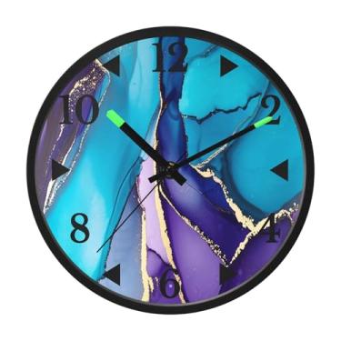 Imagem de STAYTOP Relógio de parede LED com textura de mármore azul e roxo para quarto com brilho noturno, relógios de parede silenciosos de 30 cm para decoração de sala de estar, controle de som, relógio de