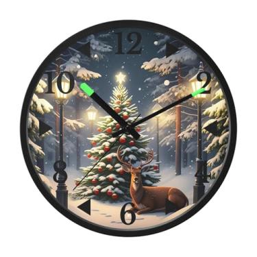 Imagem de STAYTOP Lindo relógio de parede de LED de veado de Natal para quarto com brilho noturno, relógios de parede silenciosos de 30 cm para decoração de sala de estar, controle de som, relógio de parede