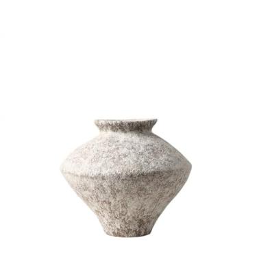 Imagem de Vaso de cerâmica Wabi-Sabi feito à mão, rústico, texturizado orgânico, decoração de casa, vaso Zen Bud para flores secas e grama dos pampas, estética terrosa neutra (branco gelado - gordinho rústico)
