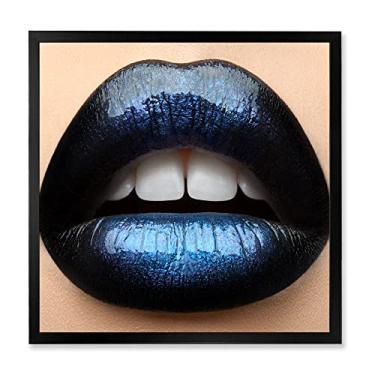 Imagem de DesignQ Lábios femininos com batom preto e azul, arte de parede emoldurada moderna