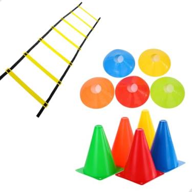 Imagem de Kit Funcional Agilidade Treino Completo Infantil Kids Treinamento de Futebol Treino em Casa 5 Cone + 5 Chapeu + Escada com 7 degraus