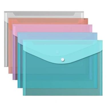 Imagem de Organizador de arquivos, 5 peças, pasta de documentos transparente A4, sacos de armazenamento, porta-arquivos de plástico, escritório, escola, organização, material de escritório (multicolorido)