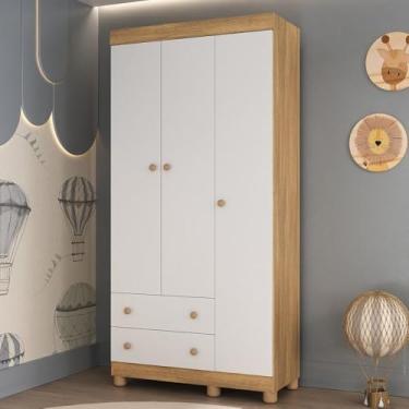 Imagem de Guarda-roupa Infantil 92cm 3 Portas e 2 Gavetas Allegra Multimóveis Mp4442 Madeirado/branco