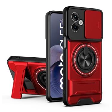 Imagem de SORAKA Capa para Motorola Moto G55 5G com suporte,proteção de lente com janela e capa dupla de PC e TPU compatível com suporte magnético para carro