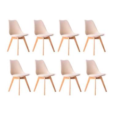 Imagem de Kit 08 Cadeiras Leda Eames Jantar Cozinha com Assento Estofado Creme -