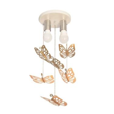 Imagem de Lustre Luminária Infantil Borboletas Bronze E Rosa 20x47 - Tom Luz Ilu