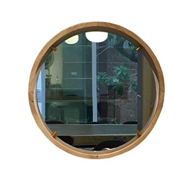 Imagem de Espelho de parede redondo - espelho redondo grande espelho rústico para banheiro, entrada, sala de jantar, sala de estar. Espelho de madeira para espelho de parede círculo grande