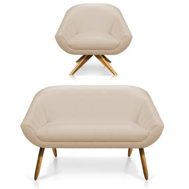 Imagem de Kit 01 Namoradeira 02 Lugares E 01 Poltrona Giratória Giovana Corino Bege