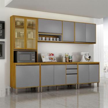 Imagem de Cozinha Completa Nala Cristaleira 5 Pçs12 Portas Mobilihouse Cinamomo/cinza Acetinado