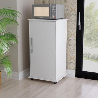 Imagem de Balcão Aparador Multiuso Vitória Com Rodízios Branco