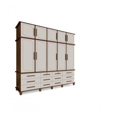 Imagem de Guarda Roupa Berlim Quarto Casal 5 Portas 12 Gavetas Com Maleiro Luapa Móveis Cor:malbec-off White