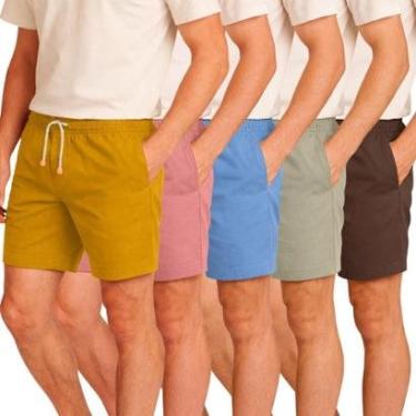 Imagem de Kit 5 Bermuda Masculina Short Linho Premium Elástico Cordão Confortável-Masculino