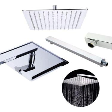 Imagem de Ducha Chuveiro 20x20 Slim Inox Com Braço 36 Cm