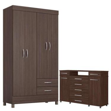 Imagem de Guarda Roupa Solteiro Astro Com Cômoda London Café - Demóbile