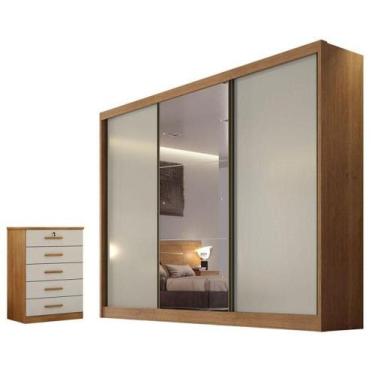 Imagem de Guarda Roupa Casal Sonetto Com Espelho E Gaveteiro Suiça Cumaru 25 Fen