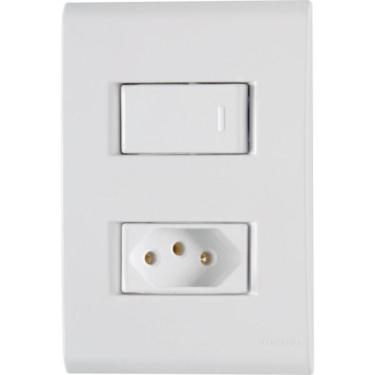 Imagem de Conjunto 4x2 com 1 Interruptor Simples 10 A 250 V e 1 Tomada 2P+T 20 A 250 V Tramontina Liz Branco